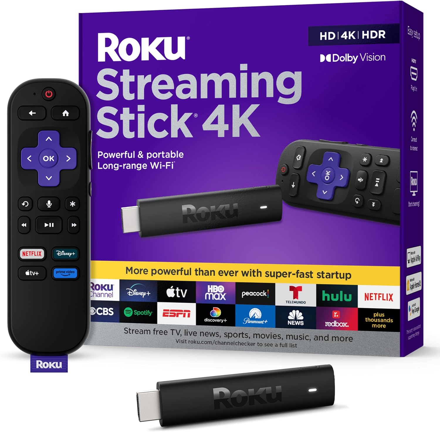 Roku Streaming Stick 4K – Stream Smarter with HDR, Dolby Vision & Long-Range Wi-Fi