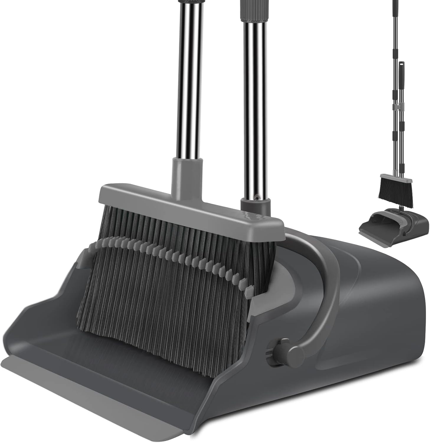 kelamayi Broom and Dustpan Set – Stand Up Sweeping for Home & Office (Black & Gray)
