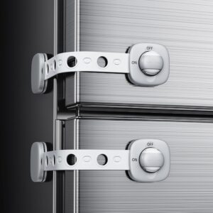 2 Pack Cabinet Locks/Refrigerator Locks Baby Proofing – Child Proof Locks for Drawer, Refrigerator, Fridge, Toilet Seat (2 Pack-Grey Locks)