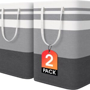 HomeHacks 2 Pack Large Laundry Baskets β Waterproof, Freestanding & Collapsible Hampers (Grey, 75L x 2)