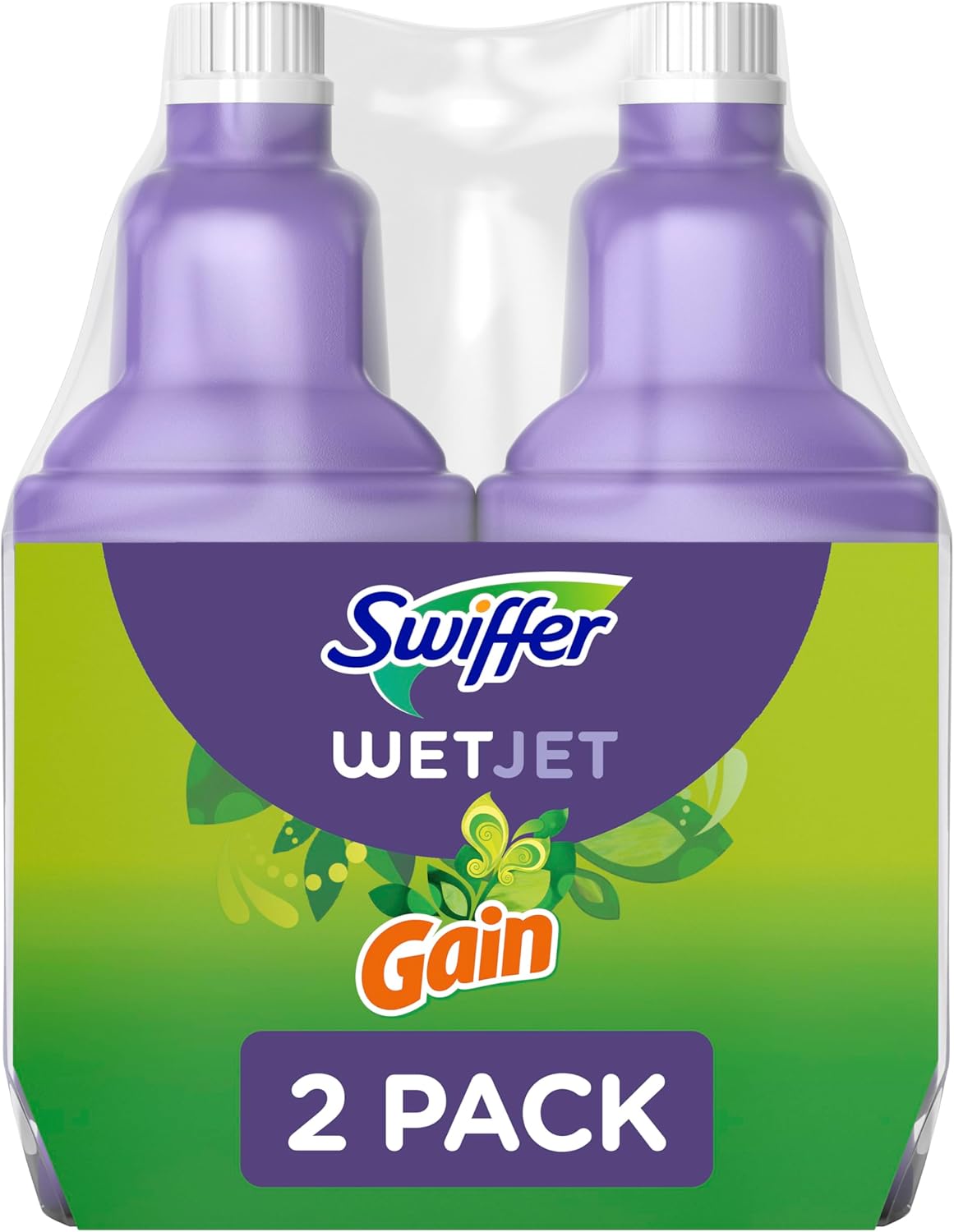 Swiffer WetJet Multi-Purpose & Hardwood Liquid Floor Cleaner Solution Refill – Gain Scent (Pack of 2, 42.2 fl oz Each)