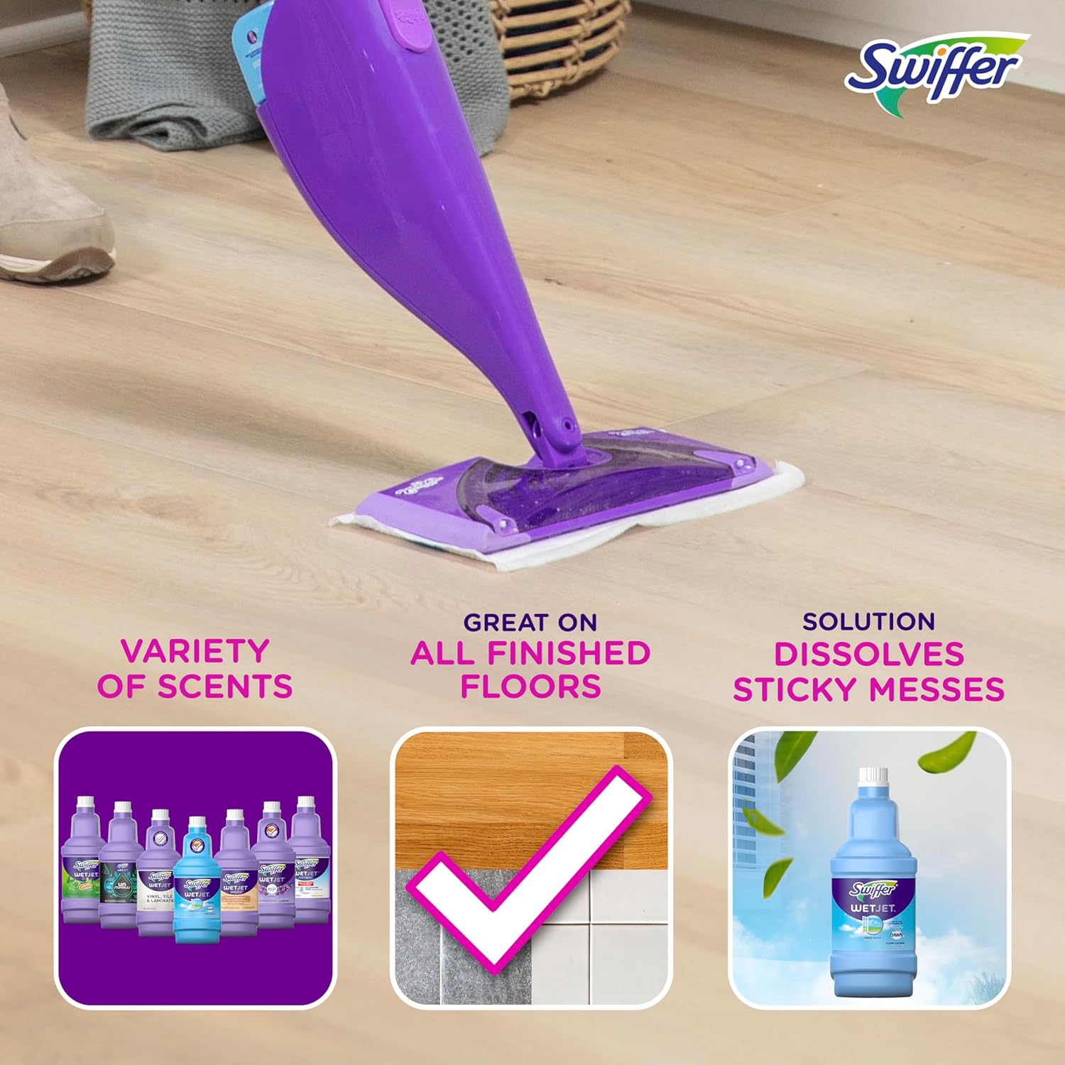 Swiffer WetJet Multi-Purpose & Hardwood Liquid Floor Cleaner Solution Refill – Gain Scent (Pack of 2, 42.2 fl oz Each) - Image 4