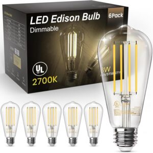 TJOY Edison Light Bulbs – 60W Equivalent Vintage LED Bulbs, ST58, 6 Pack