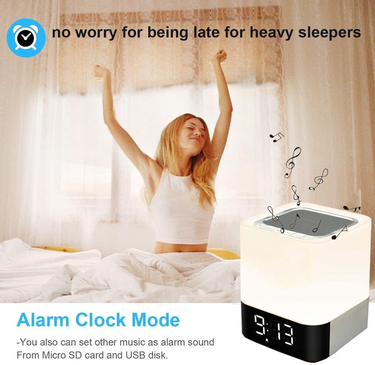 Night Lights Bluetooth Speaker – Alarm Clock, Touch Sensor Bedside Lamp & Wireless MP3 Player - Image 4