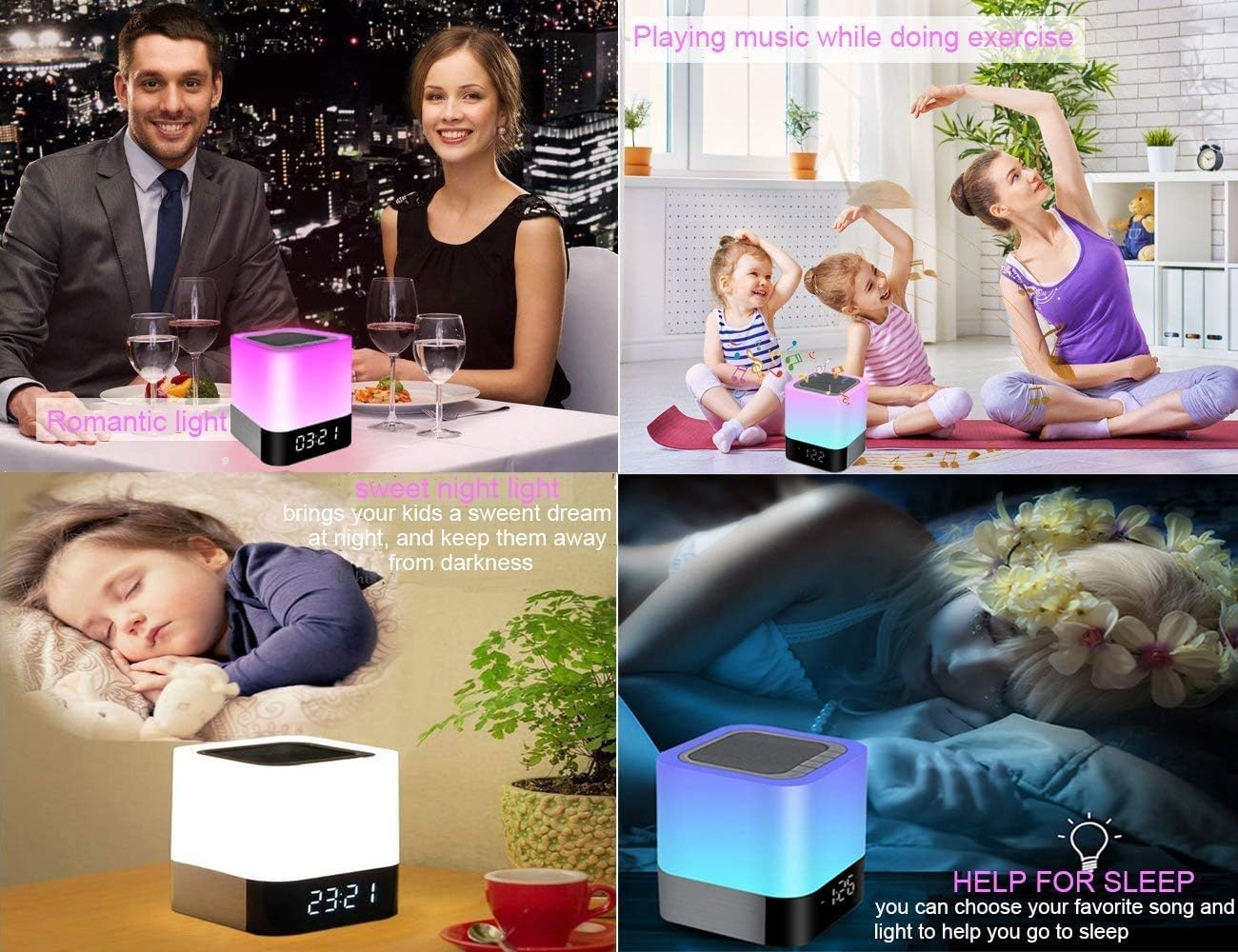 Night Lights Bluetooth Speaker – Alarm Clock, Touch Sensor Bedside Lamp & Wireless MP3 Player - Image 2