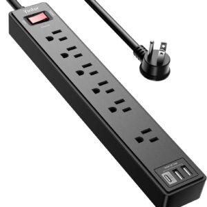 Yintar 6Ft Power Strip Surge Protector – Extension Cord with 6 AC Outlets & 3 USB Ports (Black)