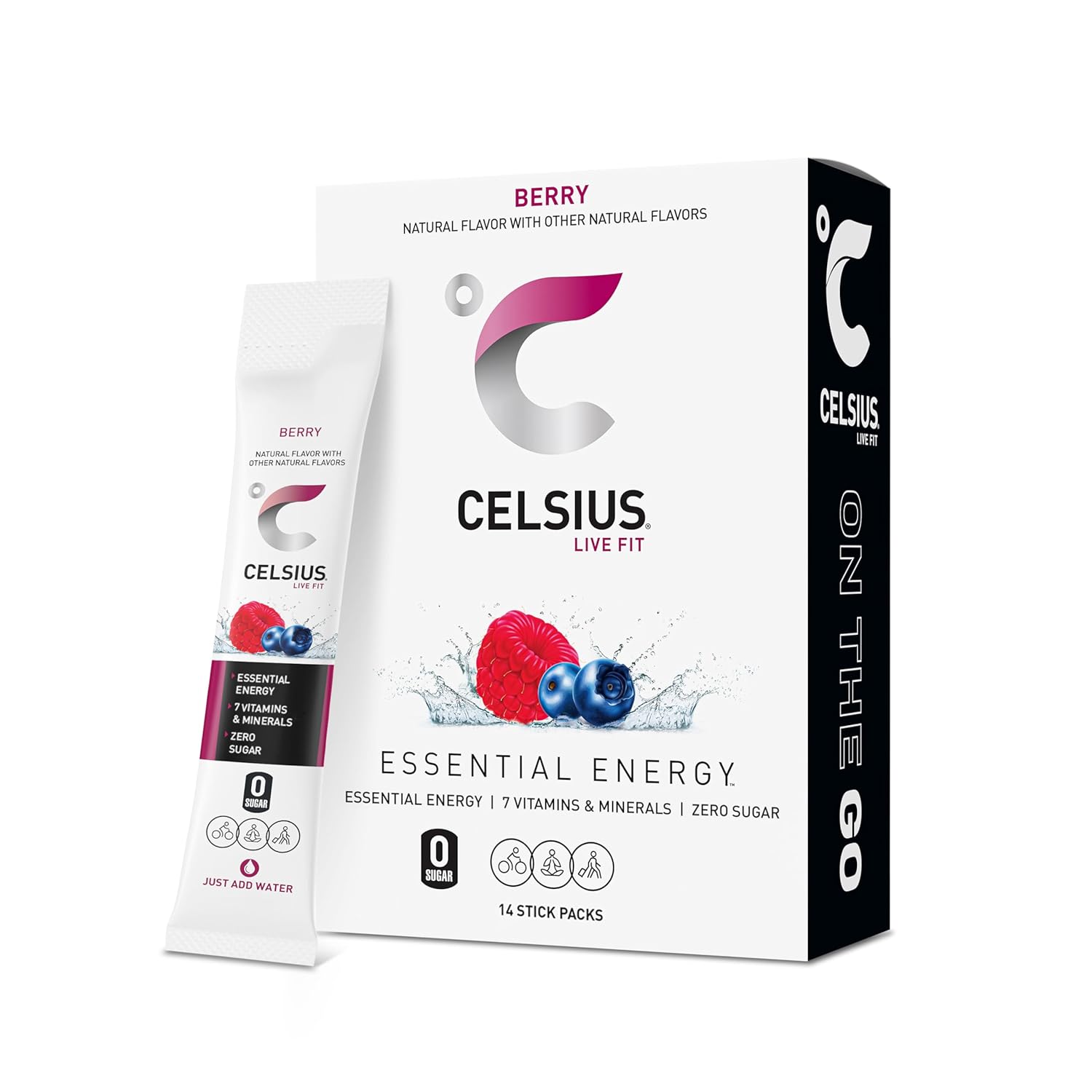 CELSIUS On-the-Go Powder Stick Packs – Zero Sugar Berry Flavor (14 Sticks)