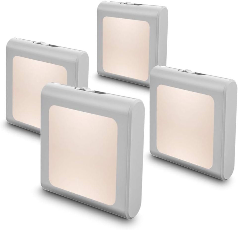MAZ-TEK Plug-In Dimmable LED Night Light – Auto Dusk-to-Dawn Sensor, 4 Pack