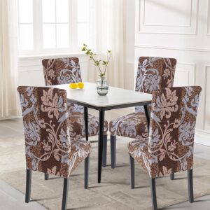 SearchI Stretch Printed Parsons Chair Slipcovers (Set of 6, Brown + Flower)