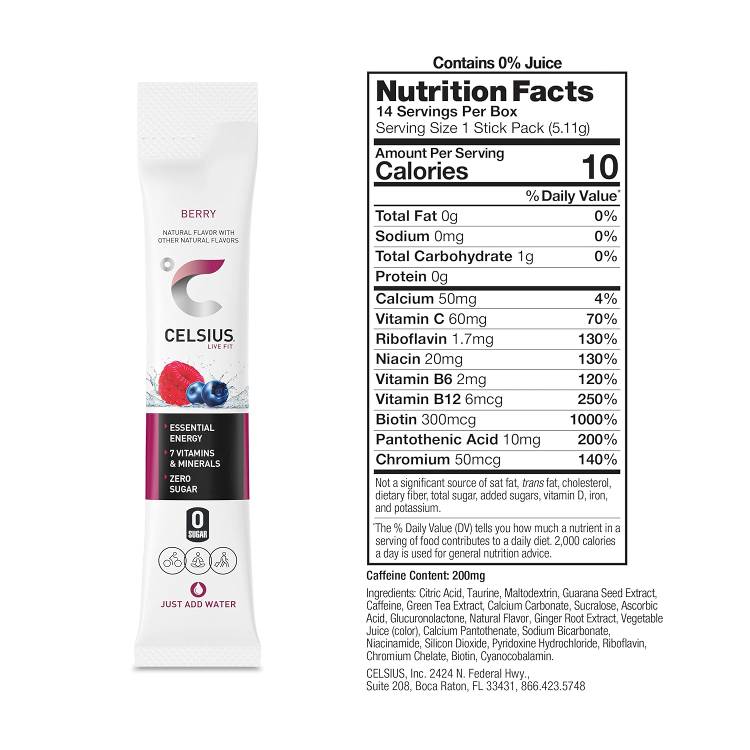 CELSIUS On-the-Go Powder Stick Packs – Zero Sugar Berry Flavor (14 Sticks) - Image 3