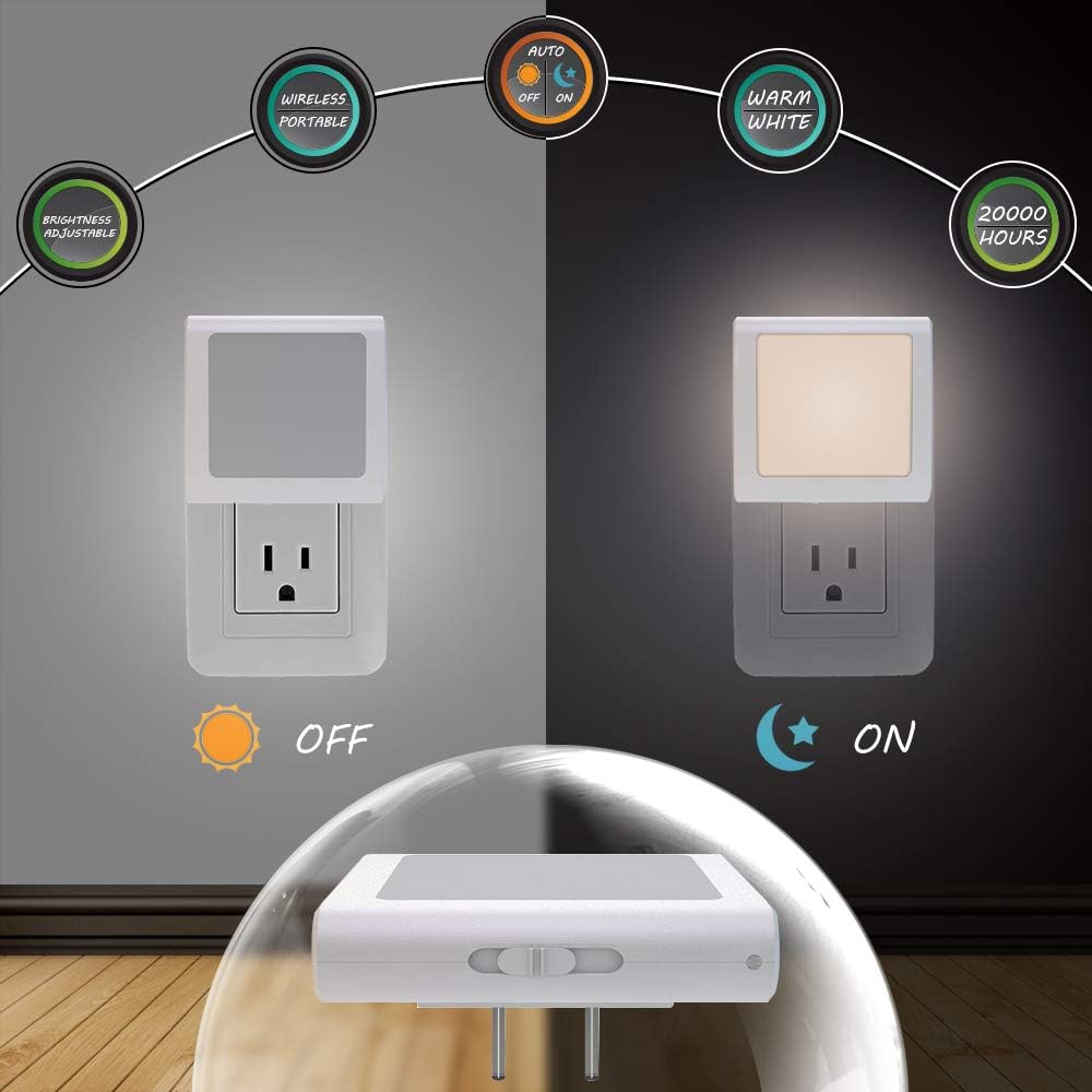 MAZ-TEK Plug-In Dimmable LED Night Light – Auto Dusk-to-Dawn Sensor, 4 Pack - Image 3