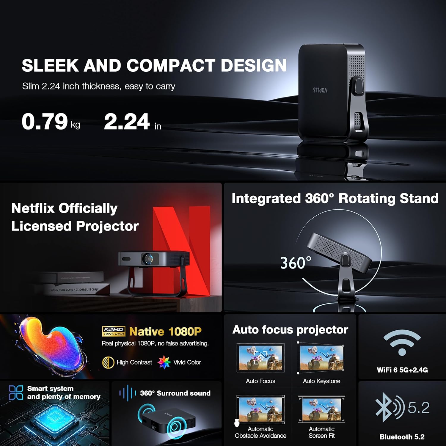 VOPLLS Smart Mini Projector – Thinnest & Netflix-Licensed - Image 2