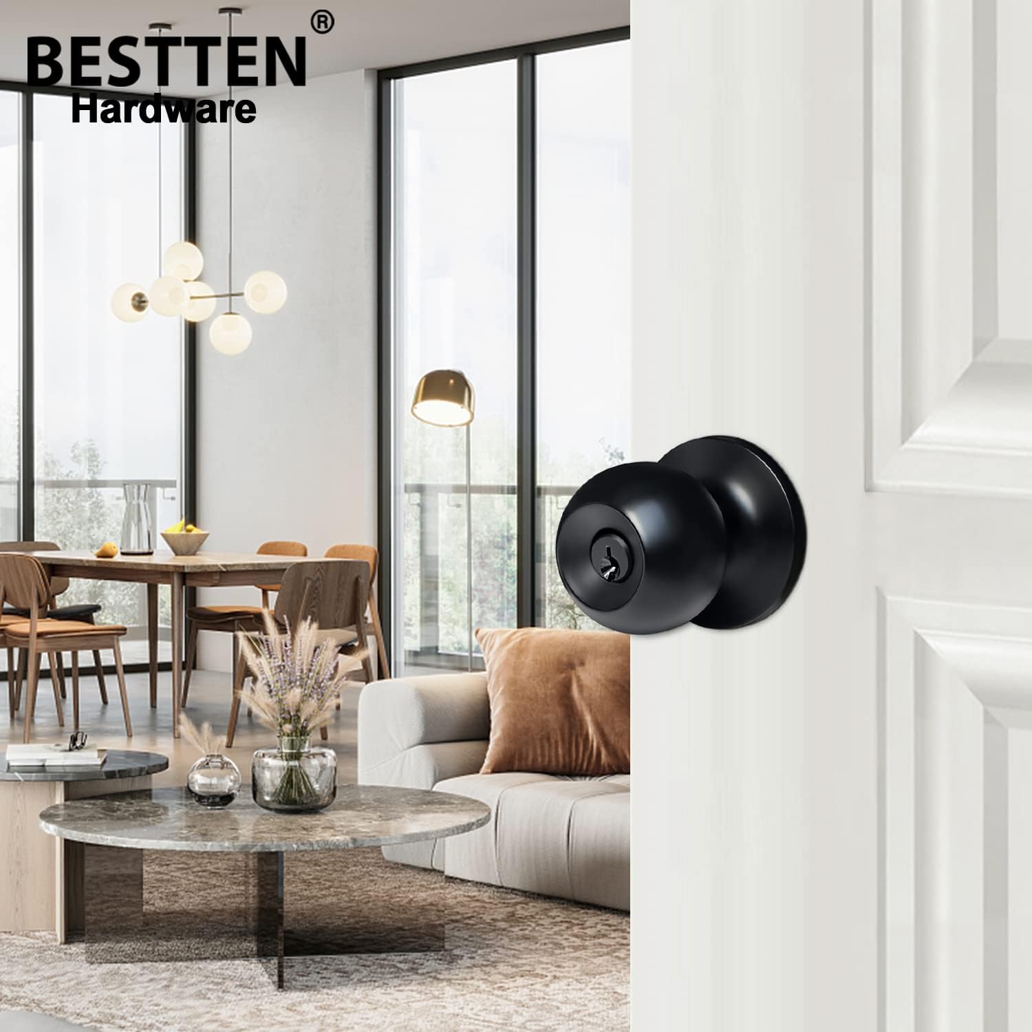BESTTEN Keyed Entry Door Knob – All-Metal Matte Black Entrance Lock - Image 5