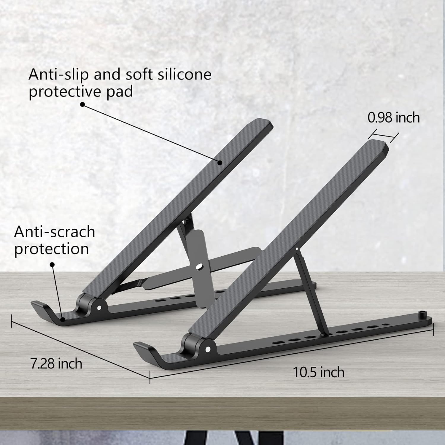 Laptop Stand for Desk – Adjustable Foldable Notebook Holder (Black) - Image 2