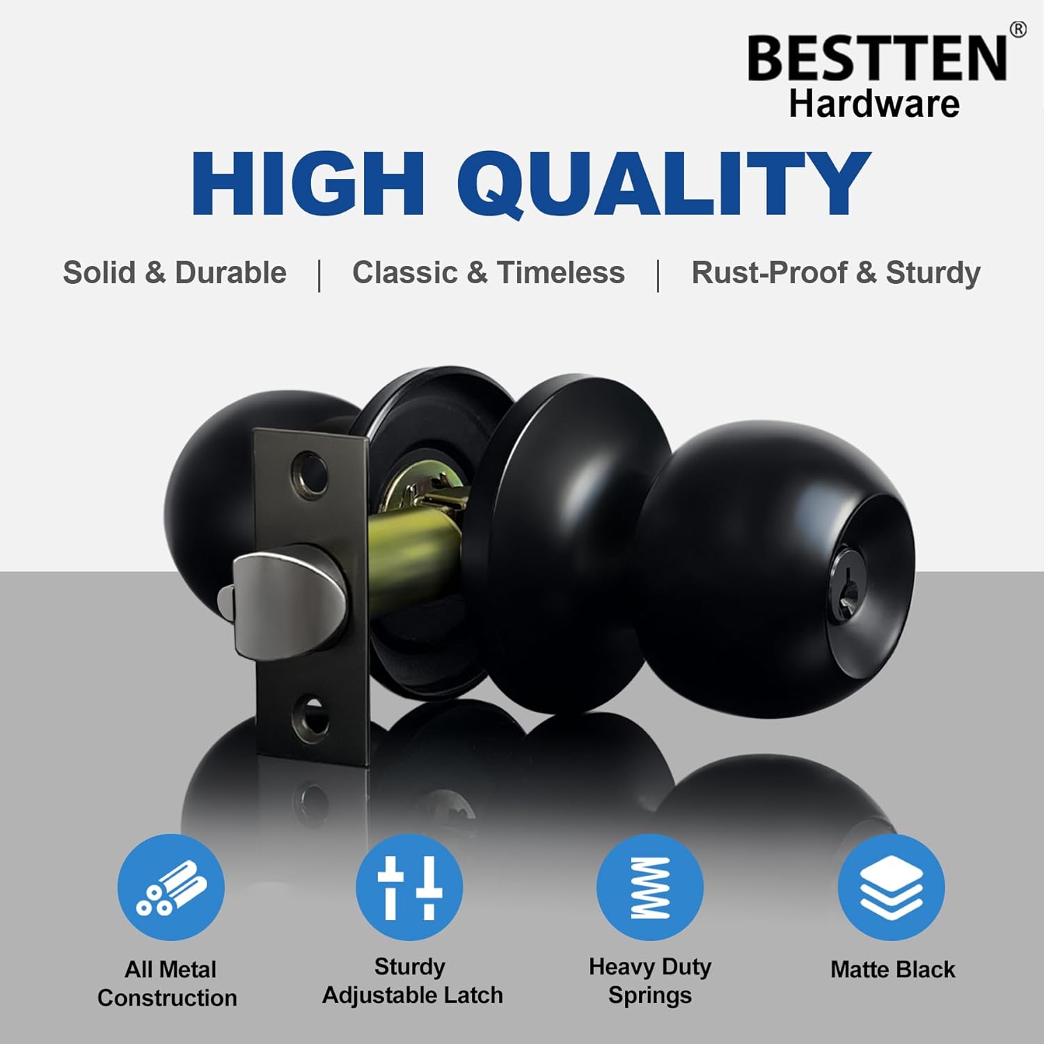 BESTTEN Keyed Entry Door Knob – All-Metal Matte Black Entrance Lock - Image 2