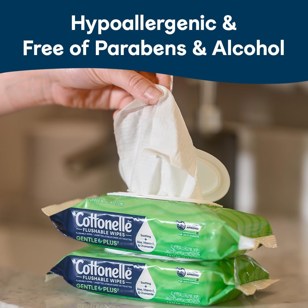 Cottonelle GentlePlus Flushable Wet Wipes – Aloe & Vitamin E (2 Refill Packs, 336 Total) - Image 4