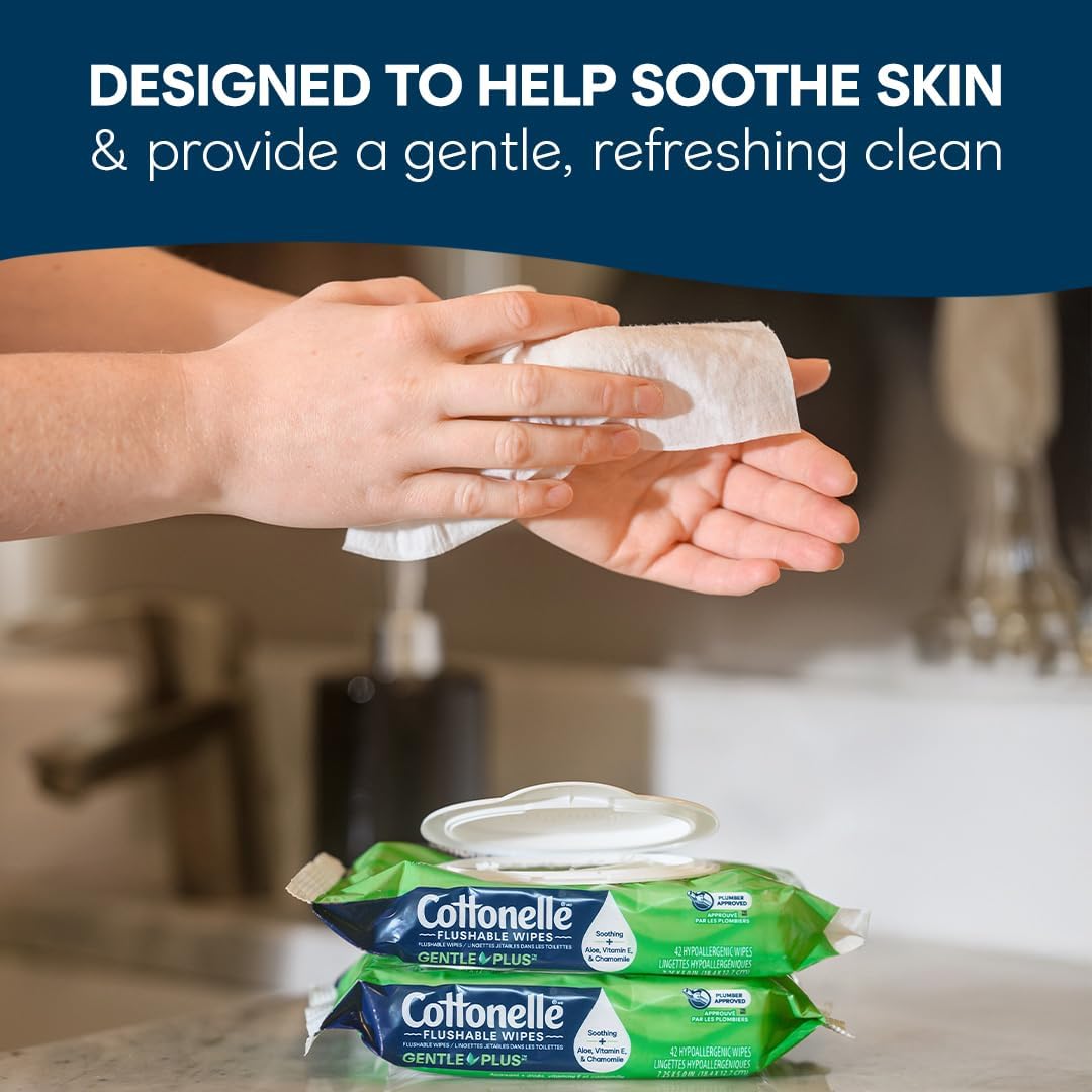 Cottonelle GentlePlus Flushable Wet Wipes – Aloe & Vitamin E (2 Refill Packs, 336 Total) - Image 3