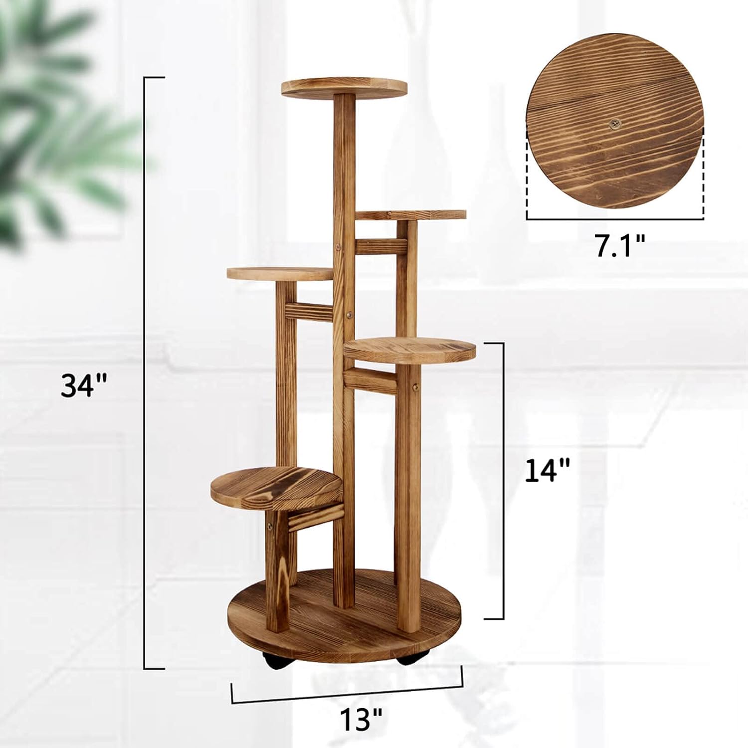 GEEBOBO 5-Tiered Tall Plant Stand – Indoor Wood Corner Plant Shelf (Walnut) - Image 3