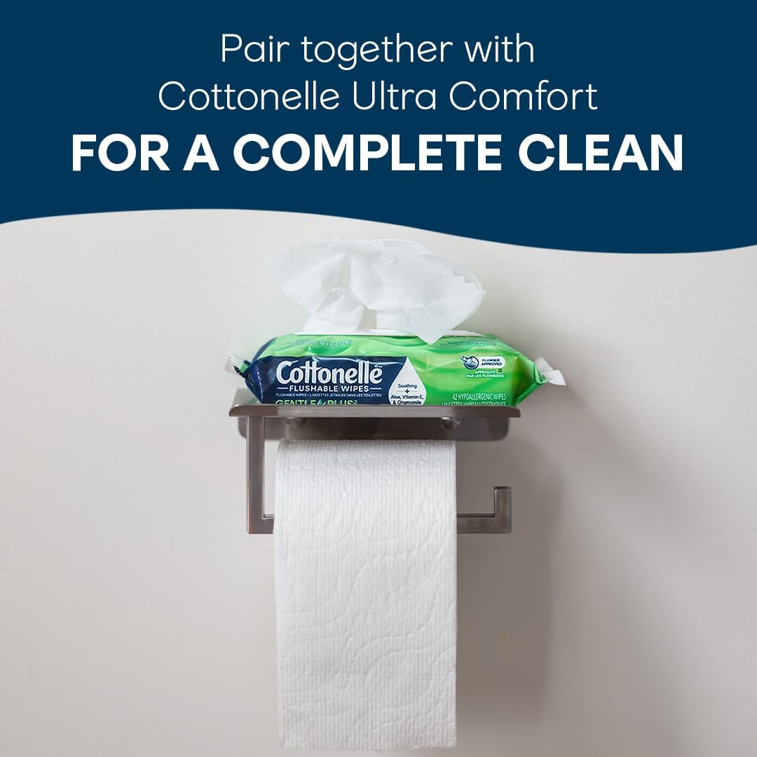 Cottonelle GentlePlus Flushable Wet Wipes – Aloe & Vitamin E (2 Refill Packs, 336 Total) - Image 2