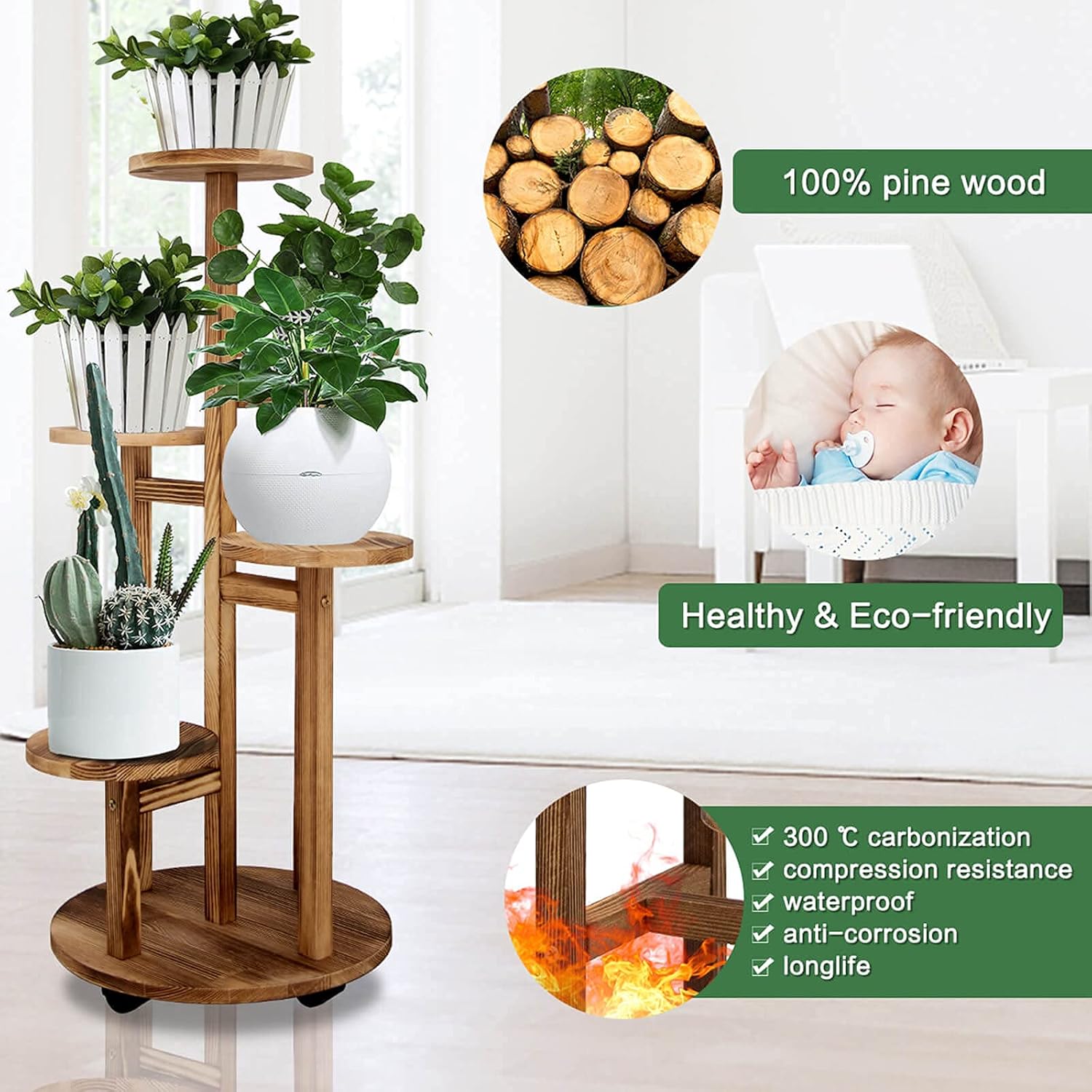 GEEBOBO 5-Tiered Tall Plant Stand – Indoor Wood Corner Plant Shelf (Walnut) - Image 2