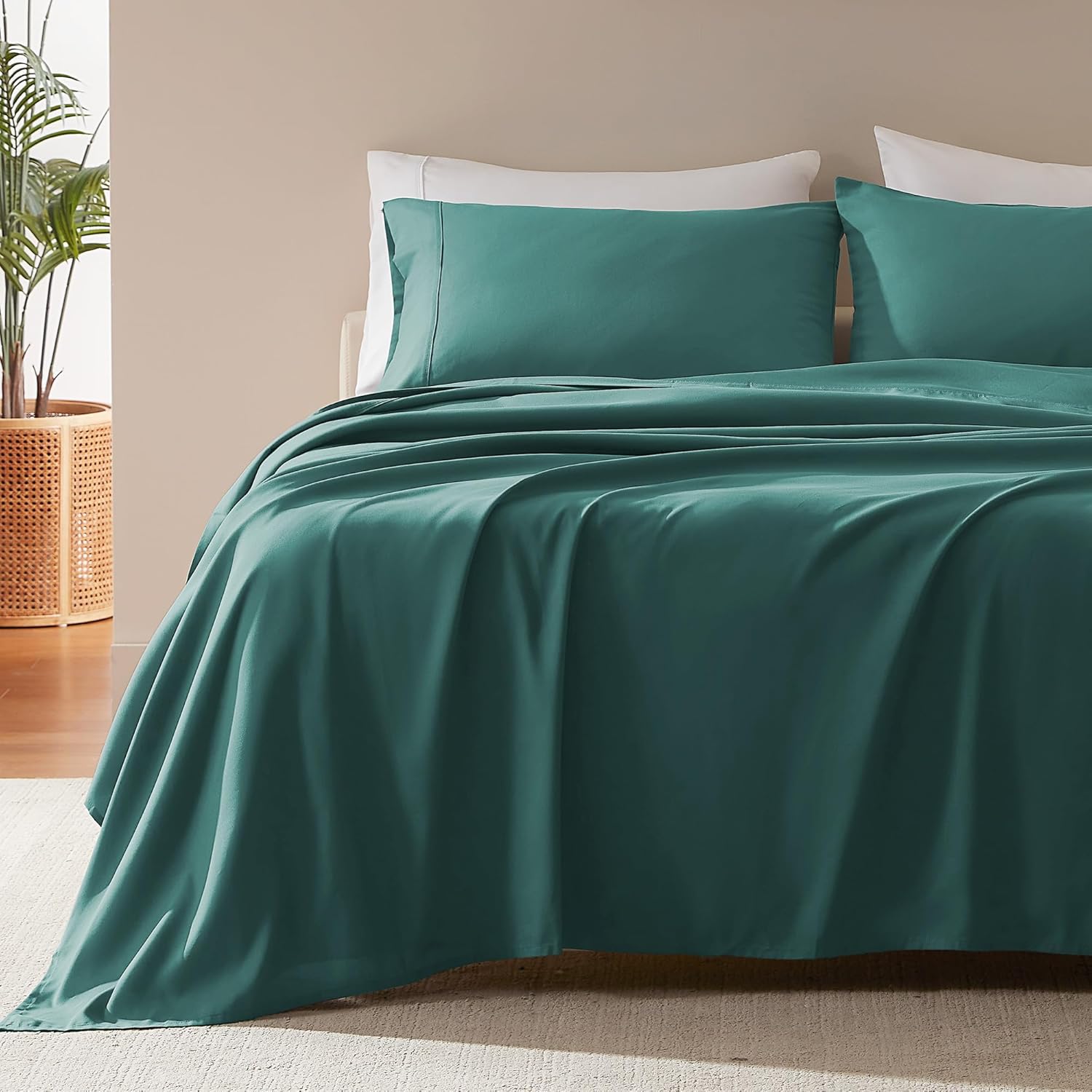 SLEEP ZONE Nanotex Super Soft Cooling King Bed Sheets Set β Luxury Comfort in Teal πβοΈ